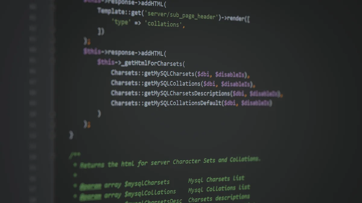 A code editor showing PHP source code on a dark screen